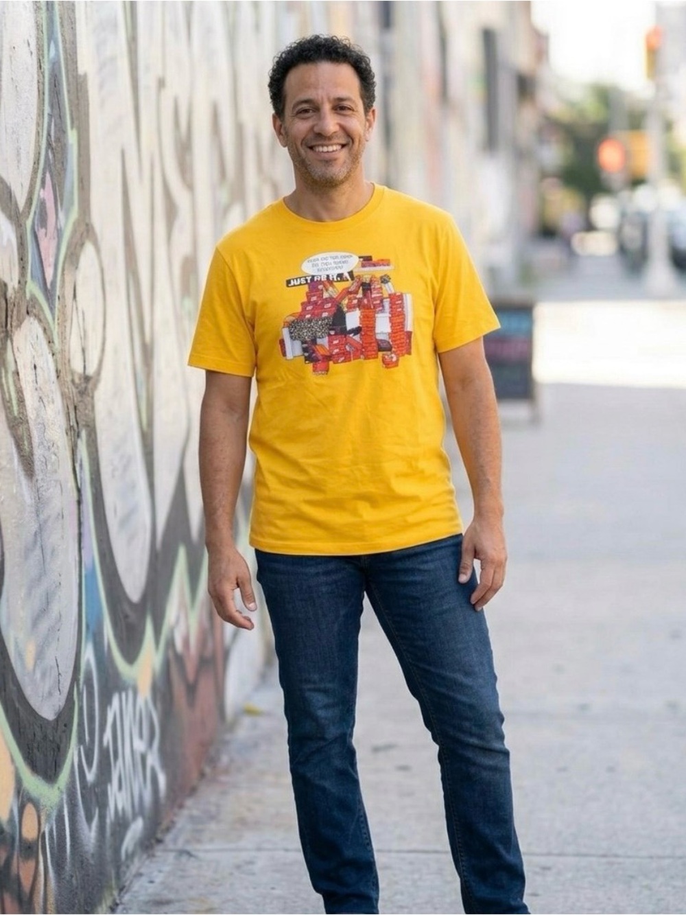 Nike Men's Yellow Graphic Short-Sleeve Crew Tee with Red Accent